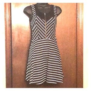 Striped & mesh midi zipper dress by Amber Blue